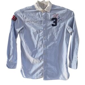 Men's Ralph Lauren Shirt,Size Large, Rugby Look, Big Logo, Quilted Shoulders